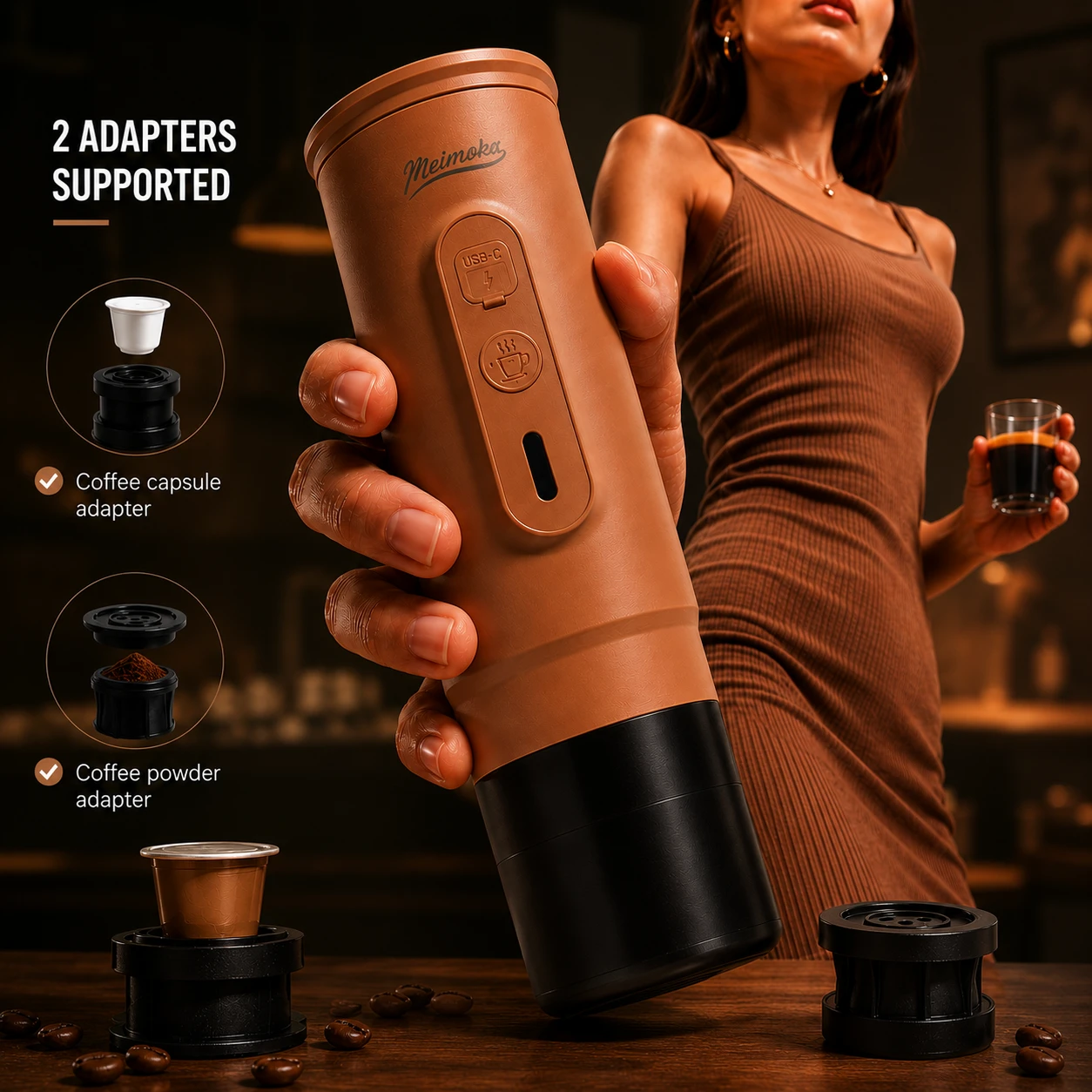 H01PRO-02 Portable Espresso Machine – Brown Standard Set
