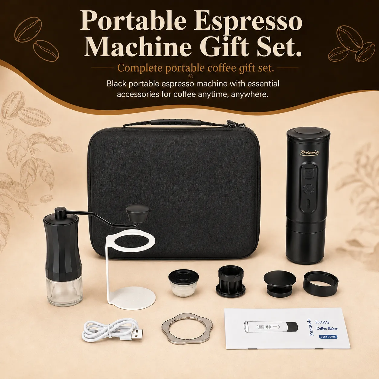 Portable Espresso Machine Travel Gift Set - White
