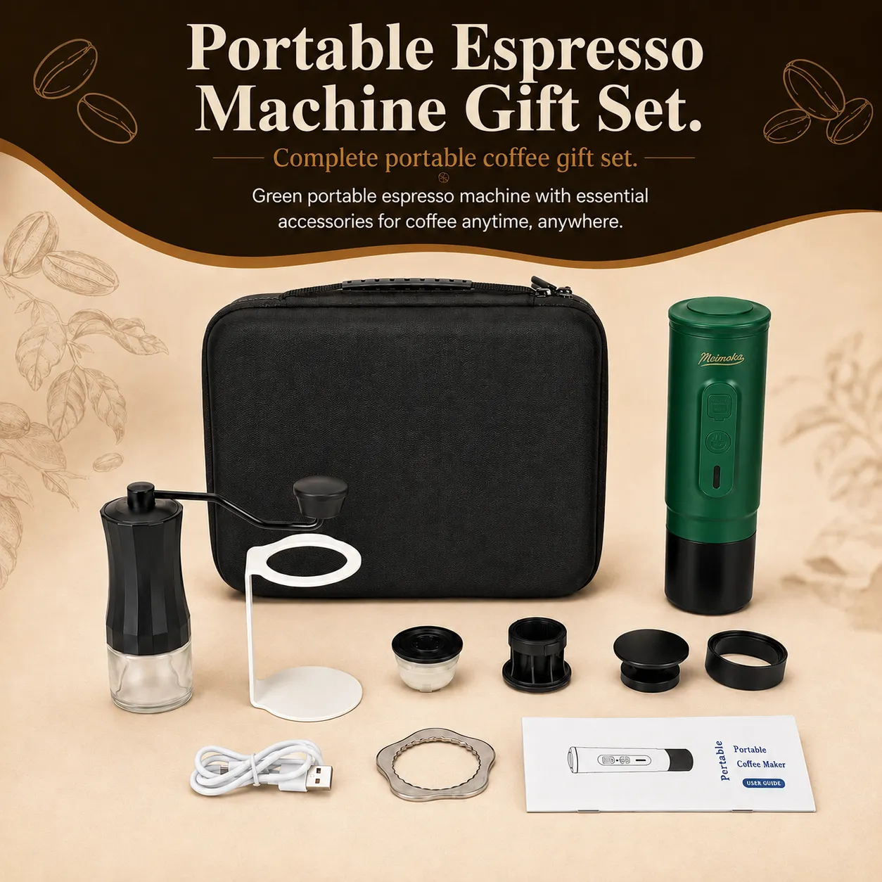 Portable Espresso Machine Travel Gift Set - Green